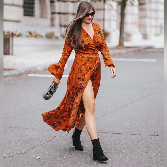 LEITH Burnt Orange Floral Wrap Dress Hi Low Rust Size 1X - Picture 5 of 9